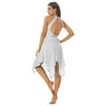 thumbnail image 2 of Haitryli Women's Shiny Sequins Dance Dress Lyrical Halter Backless Irregular Hem Dress Costume White L, 2 of 7