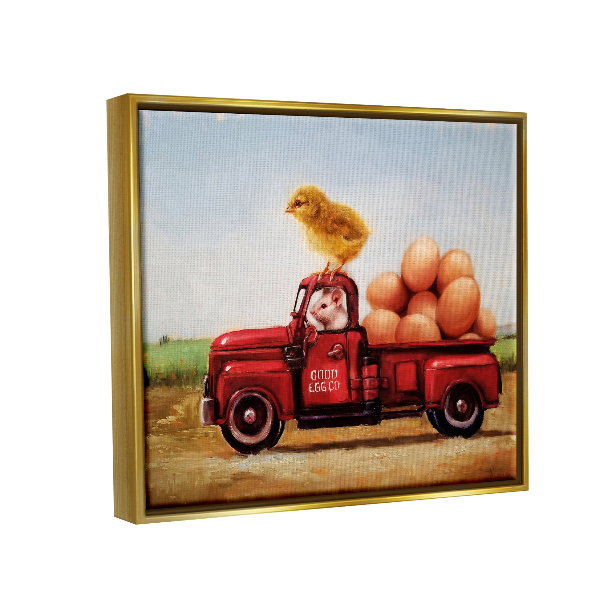 Stupell Industries Chick & Mouse Farm Egg Truck Animals & Insects Painting Gold Floater Framed Art Print Wall Art