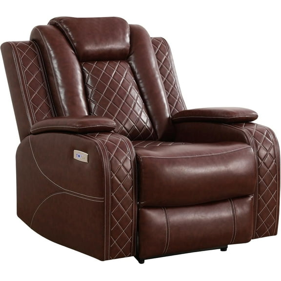 Power Recliner Sofa Set with LED, Leather Reclining Sofa Living Room Furniture Set with USB Charging (Leather Chair,Garnet)