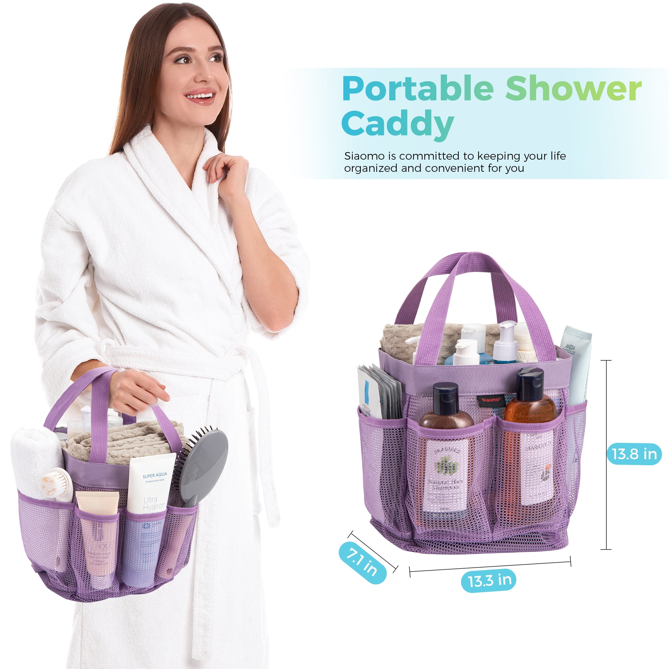 Siaomo Mesh Shower Caddy,Tote Bag for College Dorm,Bathroom,8 Pocket Basket,Quick Dry  Purple  (图4)