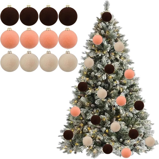 12 bolas de terciopelo para adornos navideños, 2,36'', adornos flocados para árbol de Navidad, bolas de terciopelo para adornos, decoración de corona de árbol de Navidad (#03)