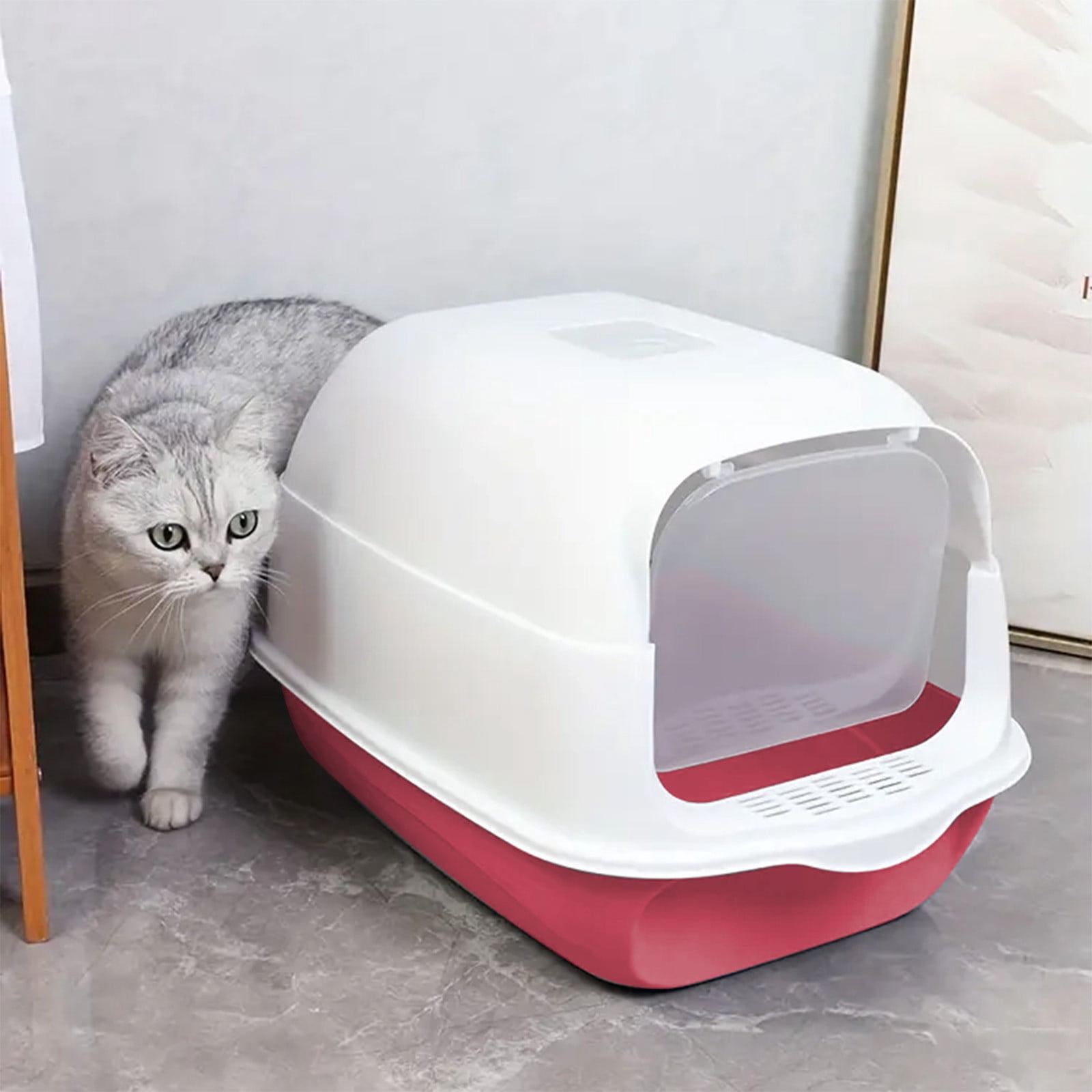 Large Fully Enclosed Cat Litter Box with Lid, Splash-Proof Cat Toilet Tray with Observation Window and Shovel, Non-Slip Base, 19.3x13.4x13.4 Inches
