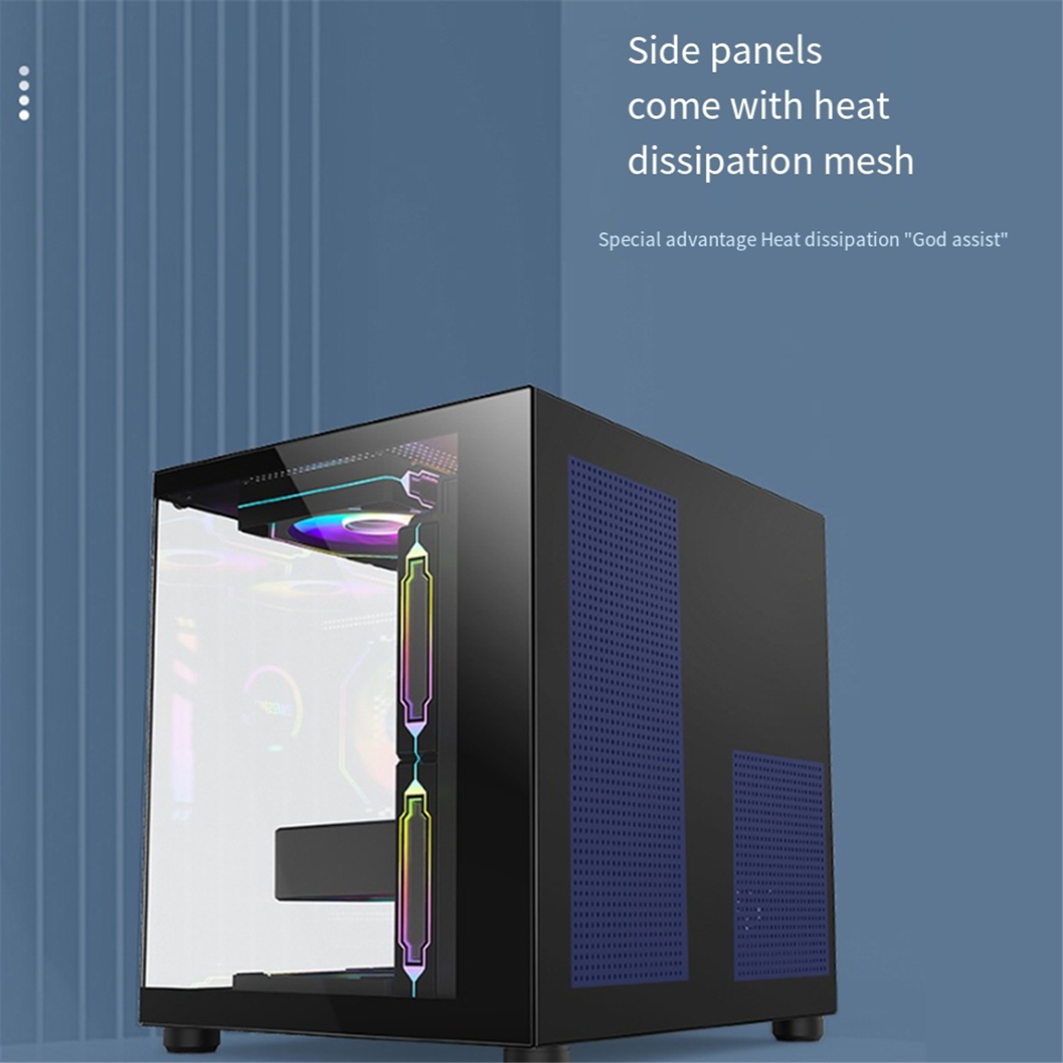 PC Case Sea View Room Gaming Computer Desktop M-ATX Motherboard Double-Sided Tempered Glass PC Gamer Cabinet,1 * PC Case