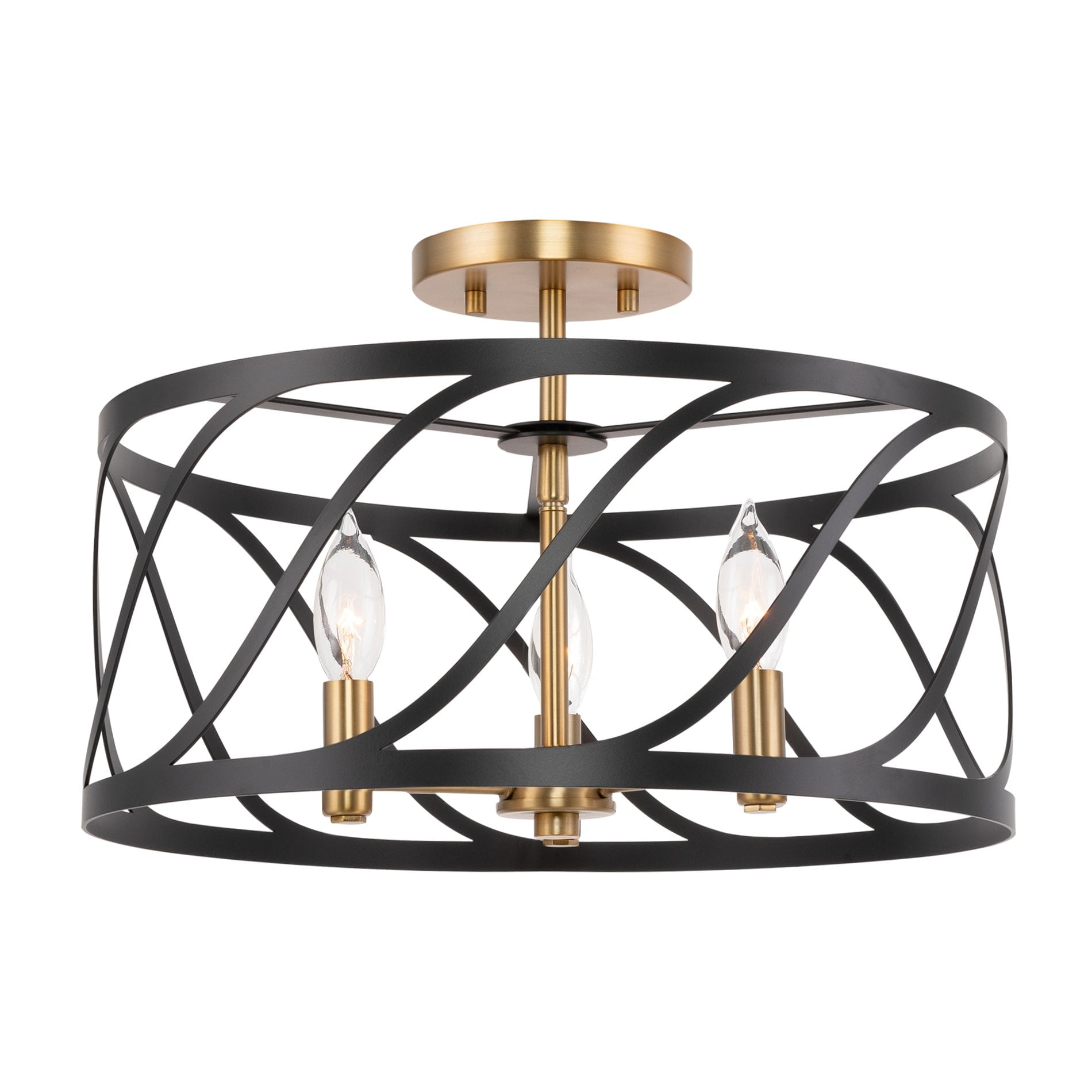 Antique Brass Accents Oil-Rubbed Bronze Finish LED Compatible Kira Home Zurich 12 Rustic Semi-Flush Mount Ceiling Light w/Glass Shade
