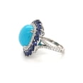 thumbnail image 3 of Turquoise Sapphire and Diamond Halo Cocktail Ring Platinum 11.60Cttw Size 9.5, 3 of 6
