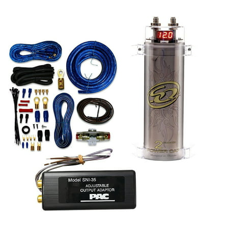 Soundquest SQCAP2M 2 Farad Power Capacitor with PAC SNI-35 Variable LOC Line Out Converter And 4 Gauge AMP Kit Cache
