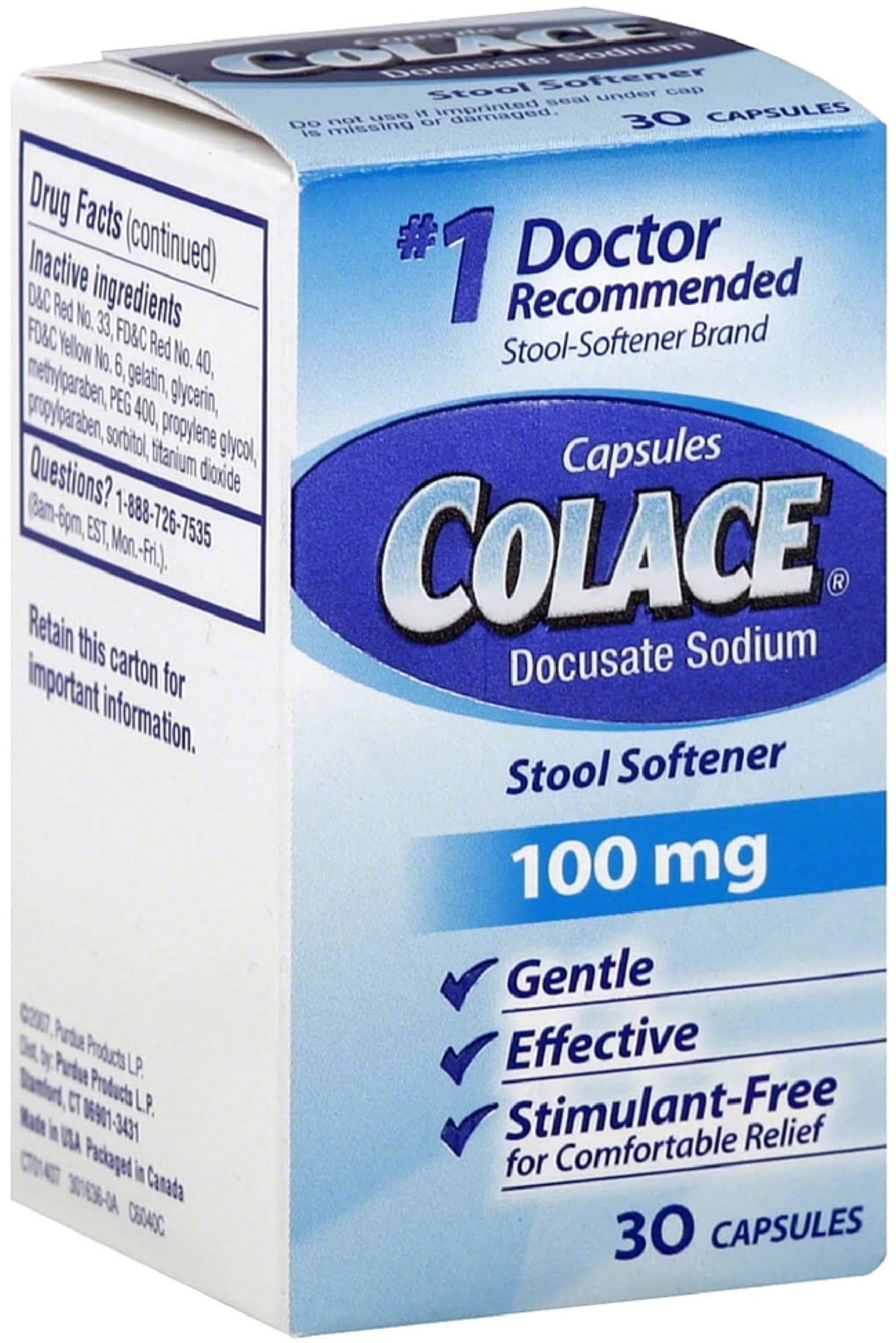Colace Docusate Sodium Stool Softener Capsules 100 mg 30 capsules Colace Docusate Sodium Stool Softener Capsules 100 mg 30 capsules