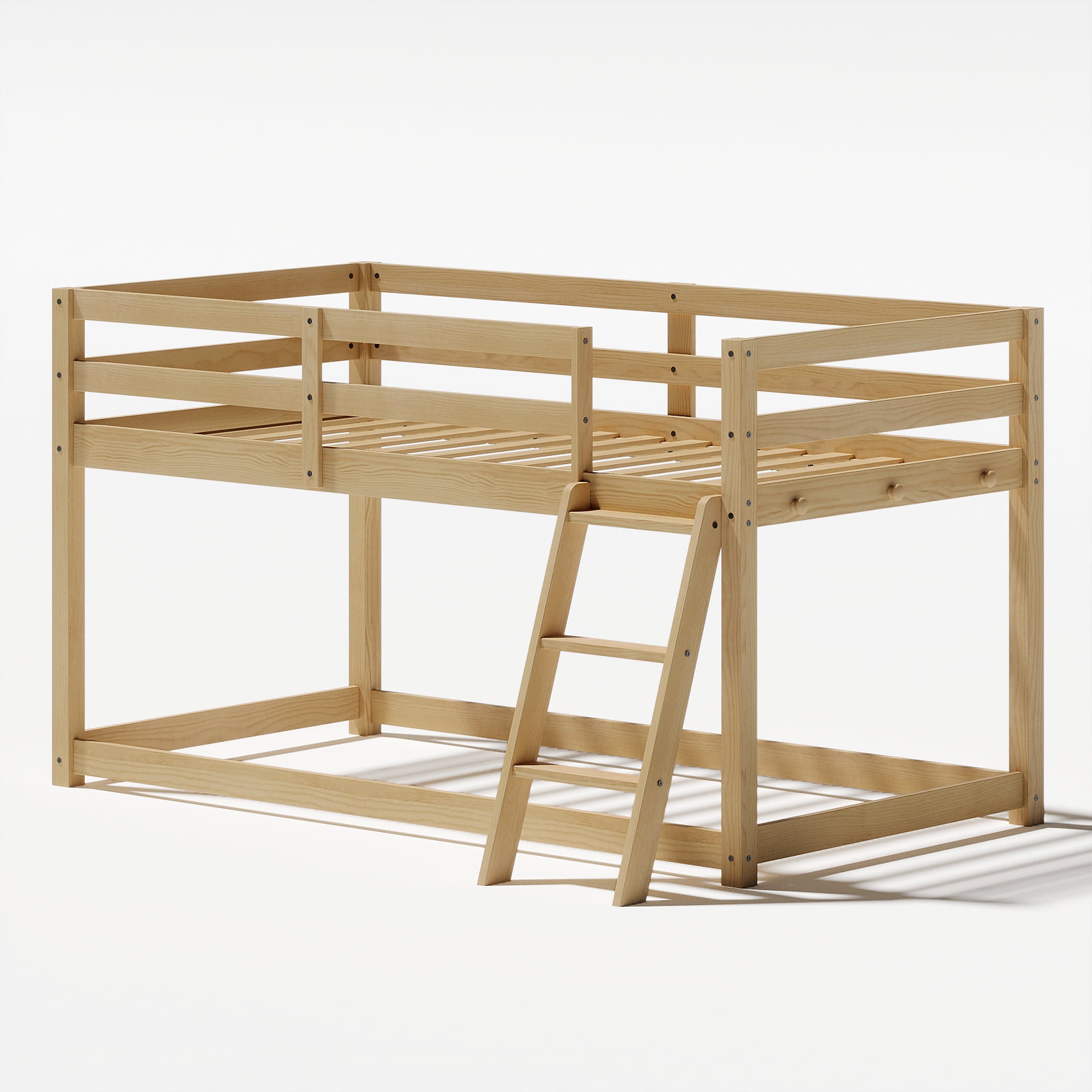Kids Loft Bed, Twin Low Loft Bed - Solid Wood Convertible Bed with LED Strip Lighting and 6 Wooden Hooks, Transforms to Bunk Bed, Safe for Kids Room, Easy Assembly, Oak Finish