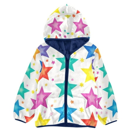 ALAZA Toddler Polar Fleece Jacket Colorful Star Kids Hooded Warm Coats Outerwear 3T