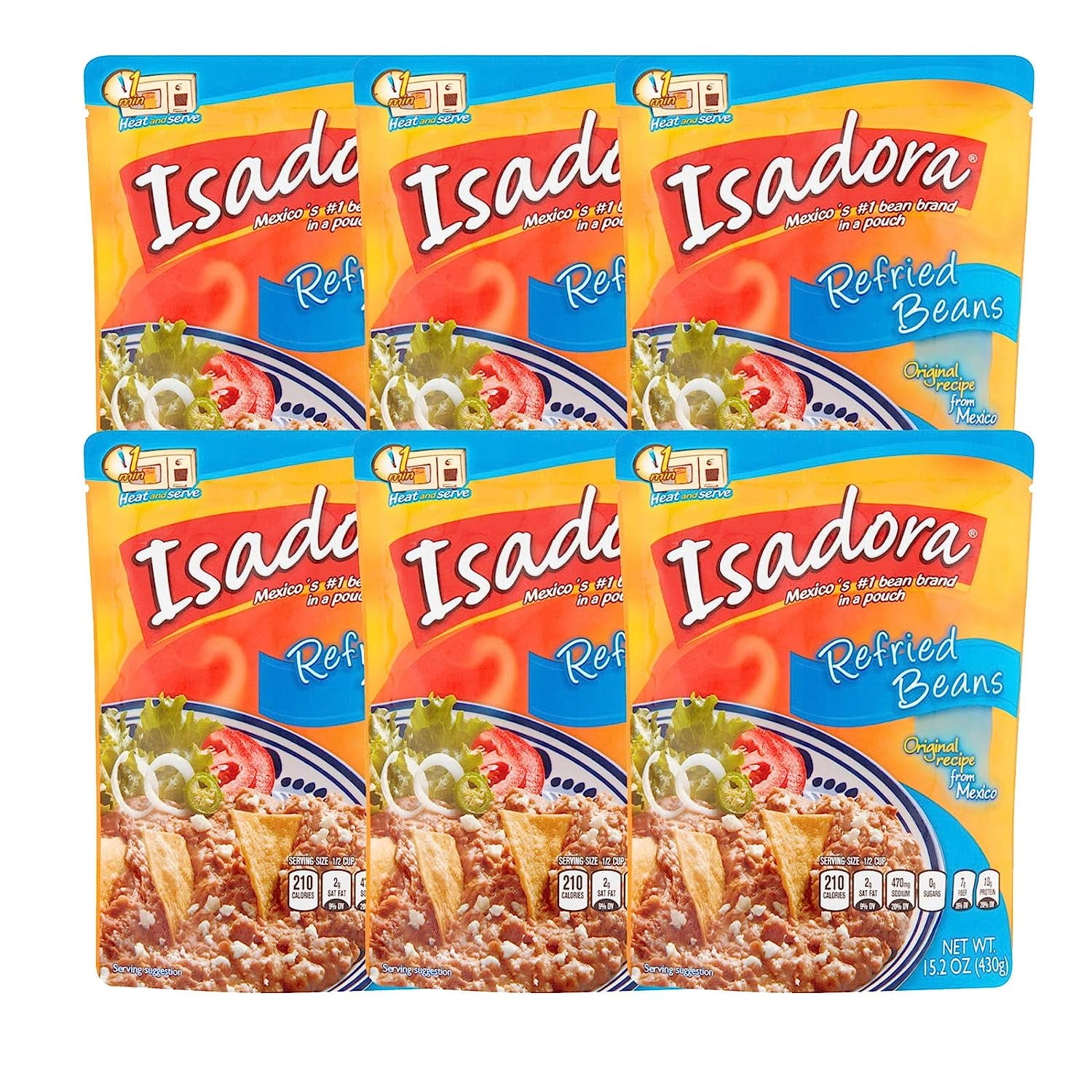 Isadora Refried Beans 15.2oz Pouch (Original Refried Beans, 6 Pack