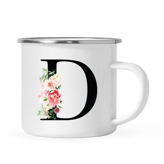 Koyal Wholesale Stainless Steel Campfire Coffee Mug, Blush Floral Monogram, Letter D