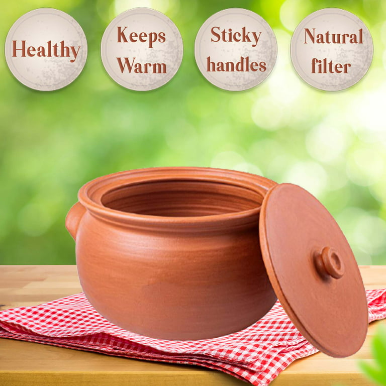 Handmade Clay Pot for Cooking with Lid, Unglazed Terracotta Yogurt Pots,  Small 