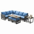 thumbnail image 2 of PARKWELL 7 Pieces Outdoor Patio Dining Set,Wicker Sectional Sofa Furniture Set with Rectangle Table and Cushioned Seat Ottoman for 7-Person,Navy, 2 of 10