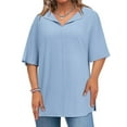 thumbnail image 3 of Plus Size Solid Color V-neck Loose Blouse Short Sleeved Casual Loose Tops, 3 of 4