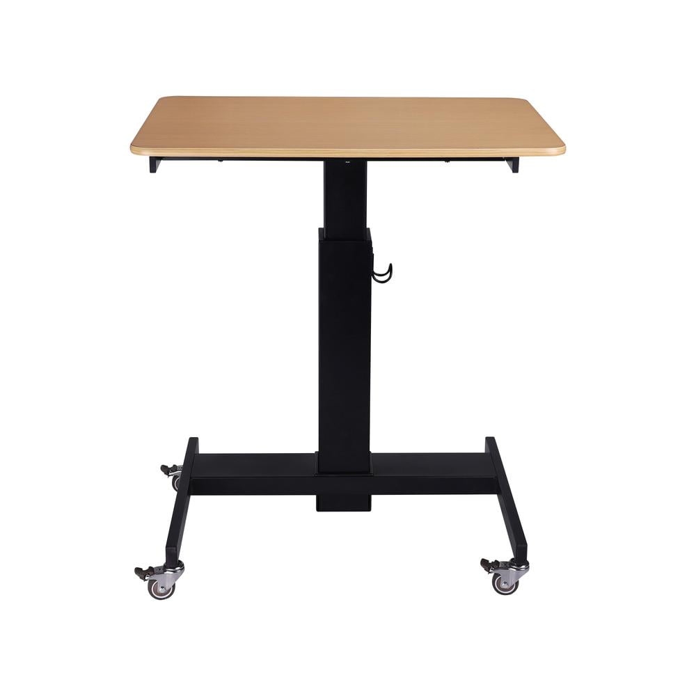 28" Stainless Steel Adjustable Mobile School Standing Desk in Natural Wood/Black