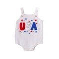 thumbnail image 2 of Aojekbee Baby Boy Girl Waffle Overalls Letter Star Embroidery Neck Sleeveless 4th of July Romper Toddler Summer Jumpsuit, 2 of 10