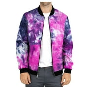 Olyvenn Winter Warm Men's Casual Temperament Fashion Stand Collar Zip Up Jacket Printed Long Sleeve Hoodless Casual Jacket Outwear Padded Sports Fitness Overcoat Purple 10