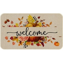 Door Mat Pumpkin Welcome Decorative Doormat Fall Thanksgiving Rustic Low-Profile Floor Rug Switch Mat for Indoor Outdoor 17 x 30 Inch