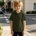 thumbnail image 2 of Kids Short Sleeve Hoodie Sweatshirt Solid Color Fleece With Pocket For Boys Girls, 2 of 5