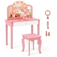 thumbnail image 1 of Gymax Kids Vanity Table Set 2-in-1 Princess Makeup Dressing Desk w/Mirror Stool Drawer Pink, 1 of 10
