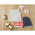 thumbnail image 2 of Ensemble Deux Pièces pour Bébé Fille Garçon Débardeur Sans Manches Col Rond Élastique Rayé Étoile Shorts d'Été, 2 of 6
