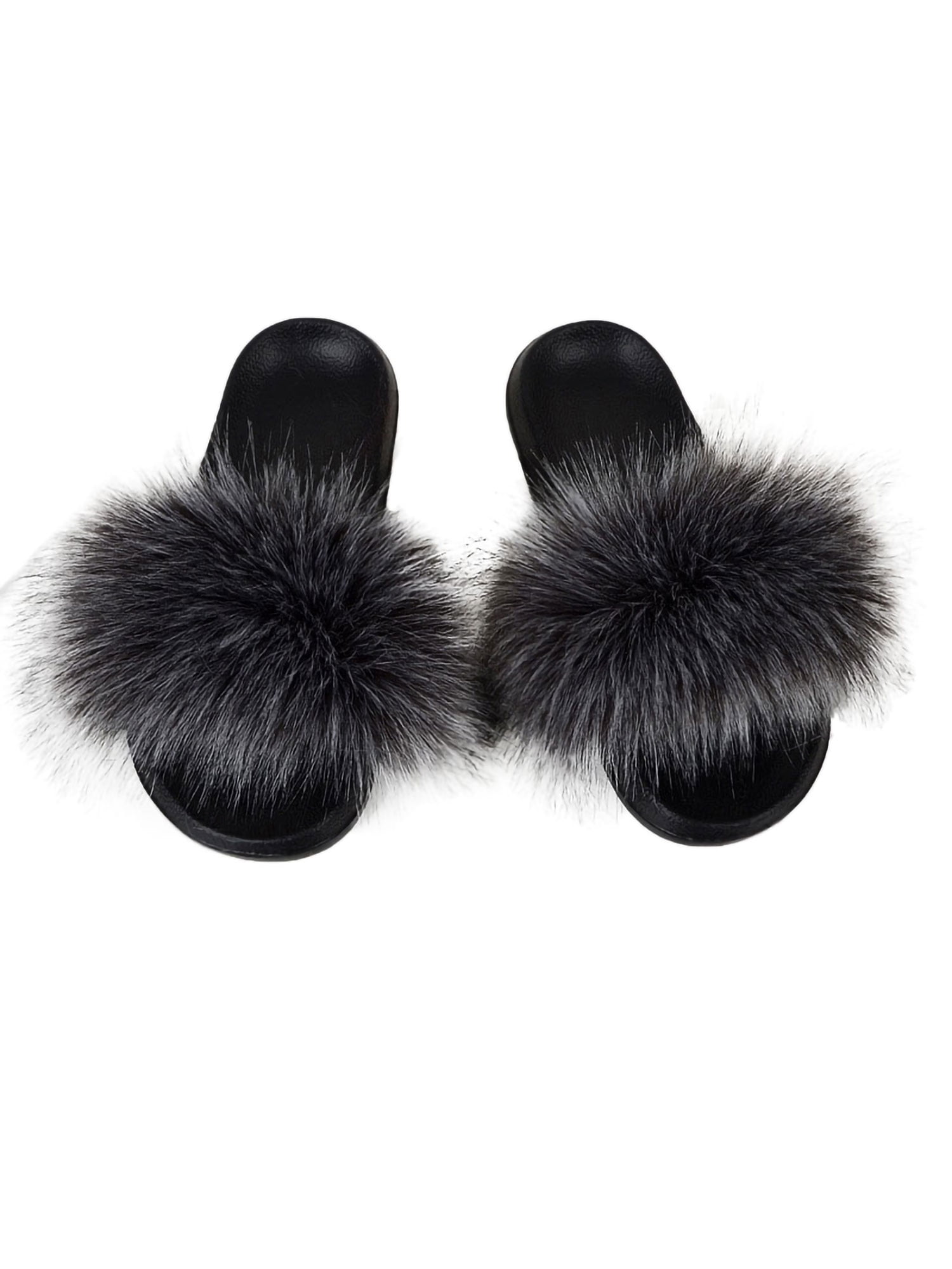 Customizable Color Real Fox Fur Slippers Flip Flops Slip On Slides Shoes Non-Slip Fluffy Slippers Shoes Women,PVC Light 