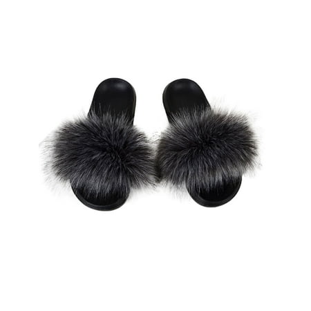 

Colisha Womens Furry Slippers Slides Open Toe Slippers Girls Fluffy Slip on Shoes