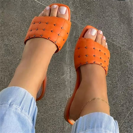 

SUODUI Women s Slippers Spring And Summer Large Size Women Slippers Casual Flat Light Comfortable Beach Shoes Orange 7.5