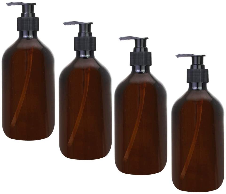 4Pcs Amber Dispenser 500ML Dispenser Bottles Amber Pump Bottles Empty