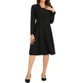 thumbnail image 2 of INSPIRE CHIC Women’s Elegant Office Dresses Square Neck Long Sleeve Pleated A-line Dress S Black, 2 of 6