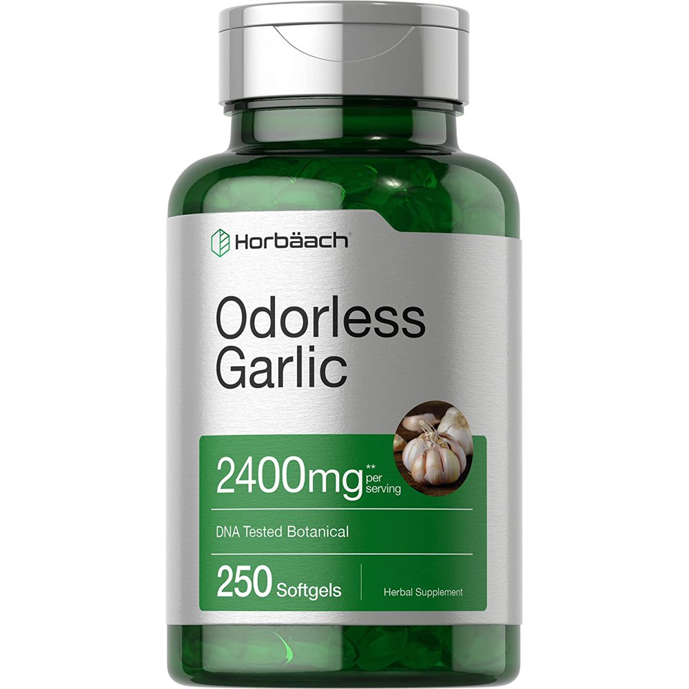 Horbaach Odorless Garlic 2400 mg (250 Softgels) Ultra Potent and Pure Garlic Extract NonGMO