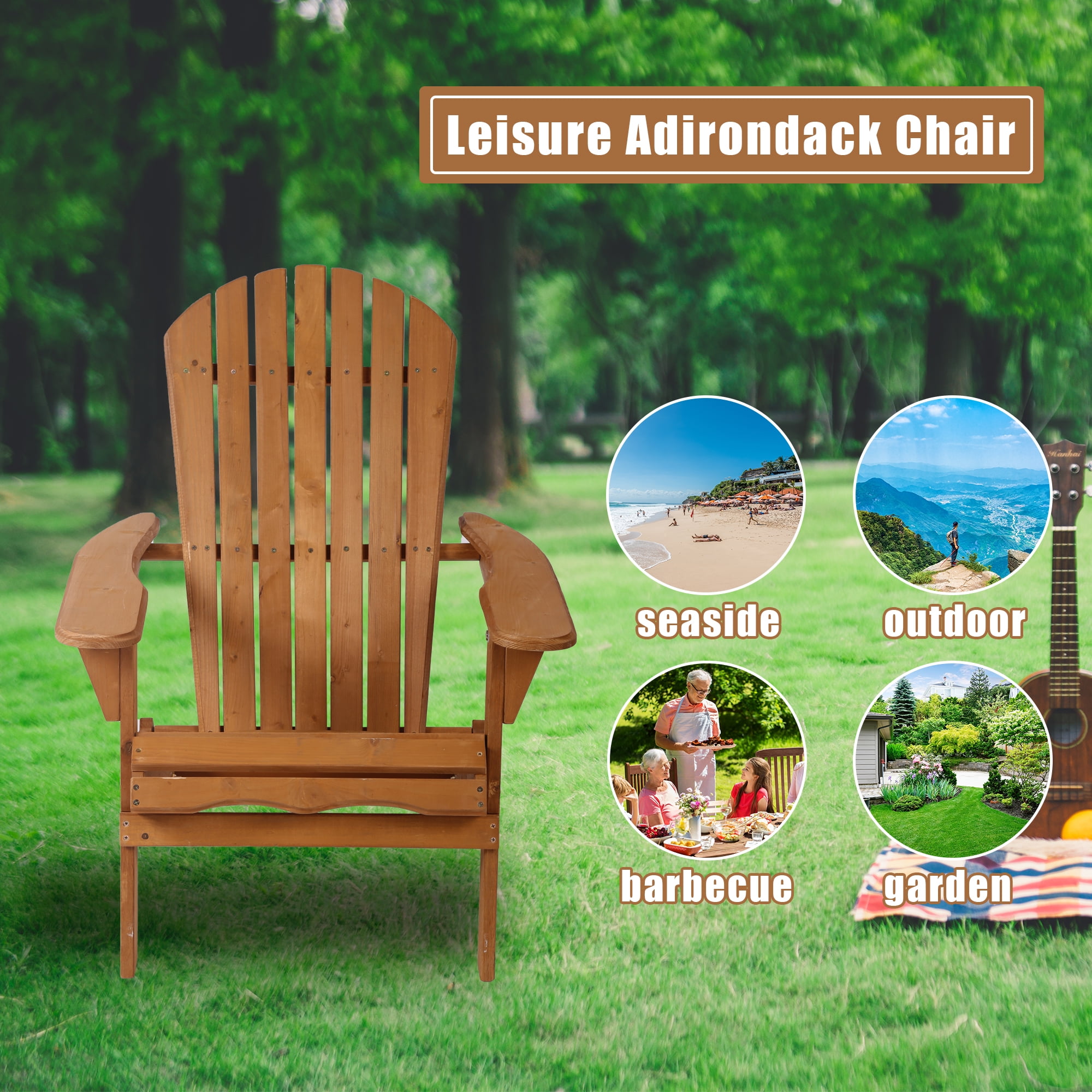 Sunshine Wheat Adirondack Chair Lawn and Folding Chair Weather Resistant Patio Chair Outdoor Chairs Patio Seating Fire Pit Chairs Wood Chairs for Adults Yard Garden