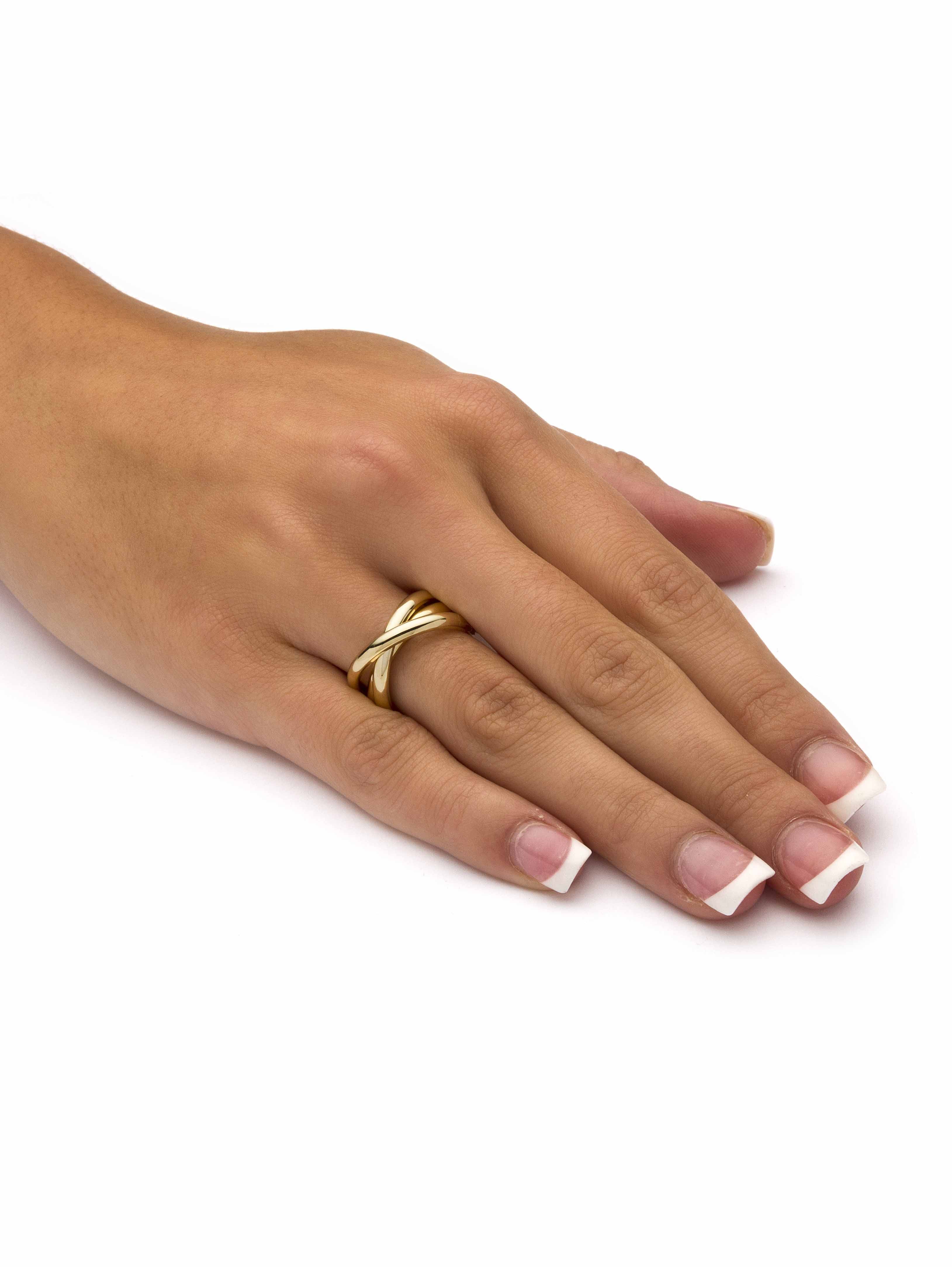 PalmBeach Jewelry Yellow Gold-Plated or Sterling Silver Rolling Triple Band Crossover Ring