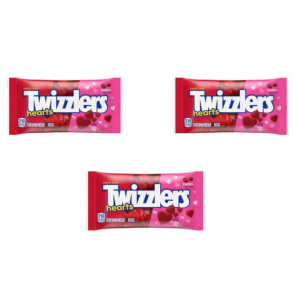 Twizzlers Cherry Flavored Hearts Valentine's Day Gummy Candy 2.1oz - 3 mini sized bags