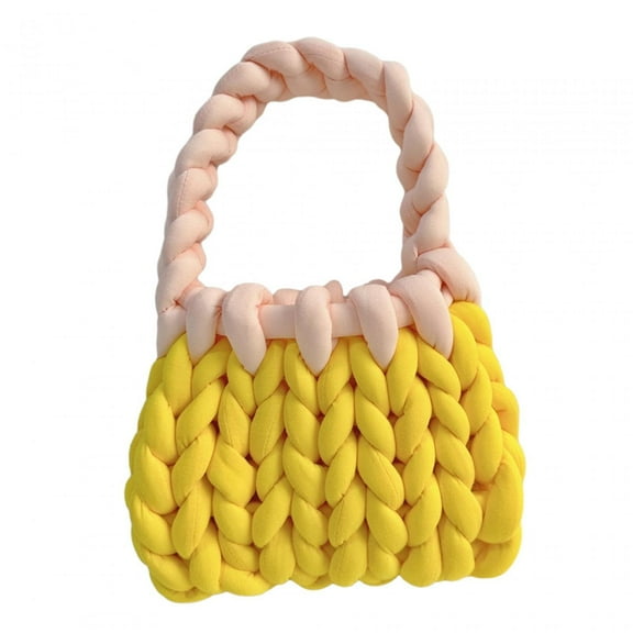 yuksok Handwoven Handbag Elegant Shoulder Bag Fashion Pouch Shopping Bag Soft Purse Yellow