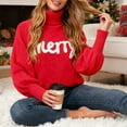 thumbnail image 2 of larppty Merry Sweater for Women Turtleneck Christmas Sweater Long Batwing Sleeve Knit Sweatshirt Loose Pullover Women Tops (Red, XL), 2 of 9