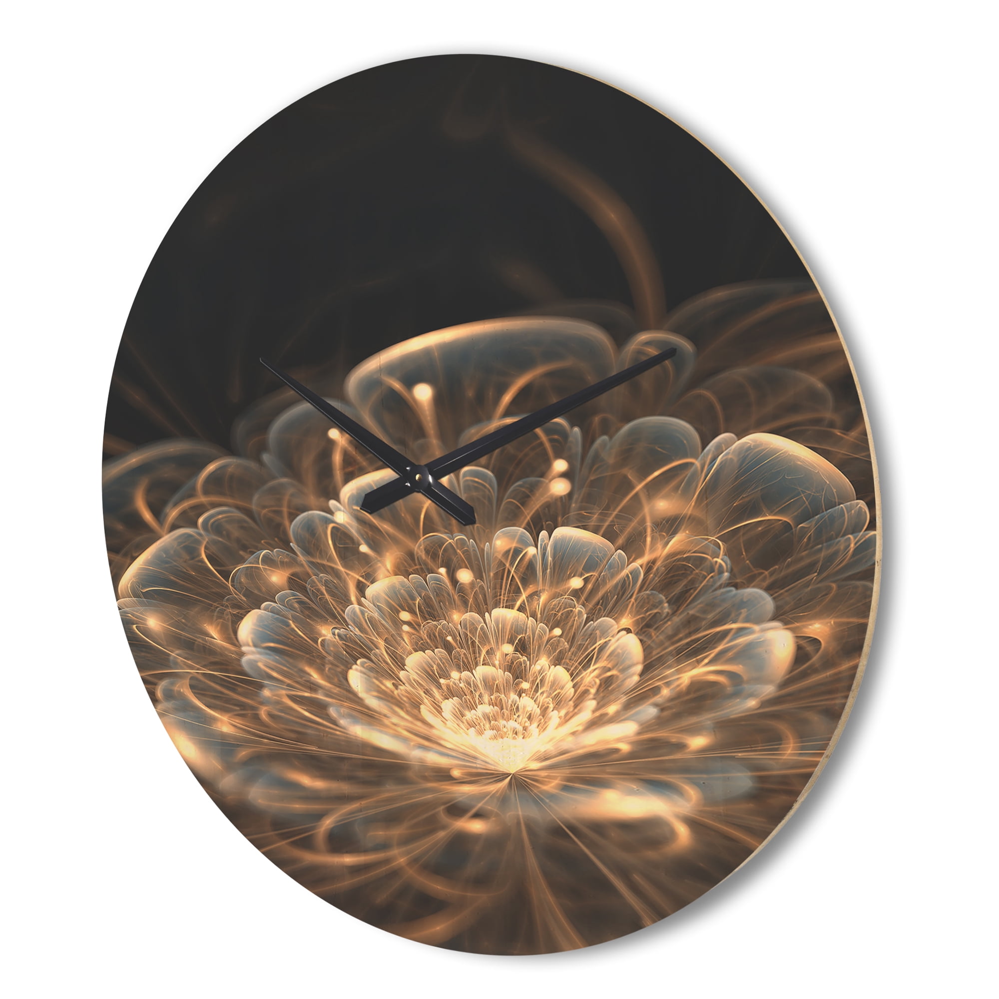 Designart 'Golden Rays With Fractal Flower' Modern Wood Wall Clock