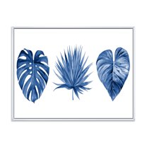 Designart 'Tropical Leaves In Classic Blue ' Tropical Framed Canvas Wall Art Print