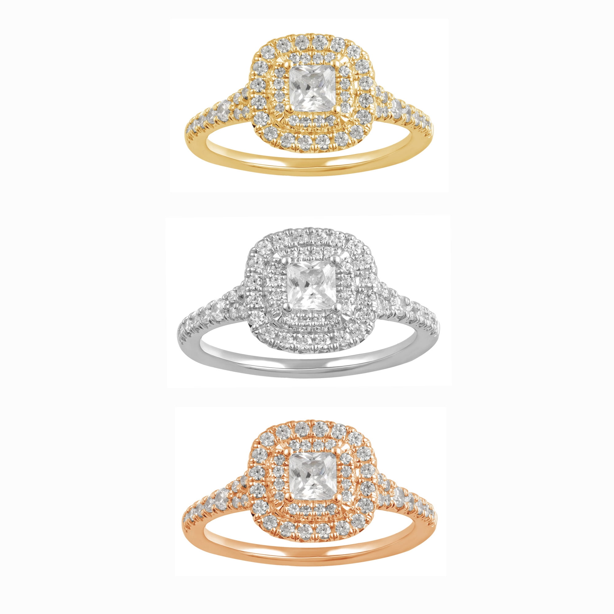 Arista 1.38 ct Square Swarovski Diamonds Double Halo Engagement Ring in Pink Plated Sterling Silver