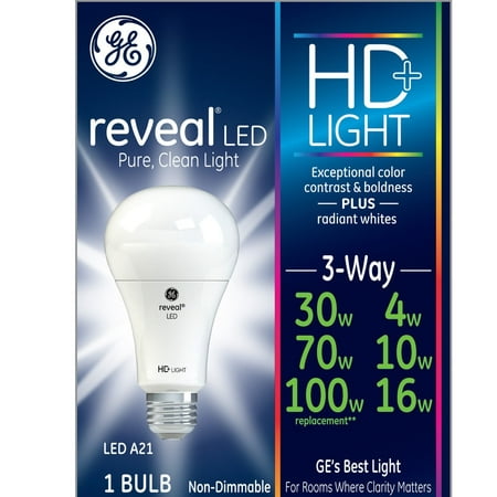 GE Lighting Reveal HD LED 3-Way 16-watt (100-watt Replacement), 1140-Lumen 3-Way Light Bulb with Medium Base,