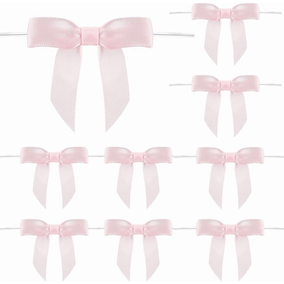 70Pcs Ribbon Bows with Wire Polyester Pink Twist Tie Bows for Gift Wrapping Treat Bags Party Favors Wedding Decorations Pink DIY