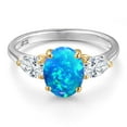 thumbnail image 3 of Gem Stone King 925 Silver and 10K Yellow Gold Simulated Blue Opal and White Moissanite Engagement Ring for Women | 1.36 Cttw | Oval Cabochon 9X7MM | Gemstone October Birthstone | Size 5, 3 of 7