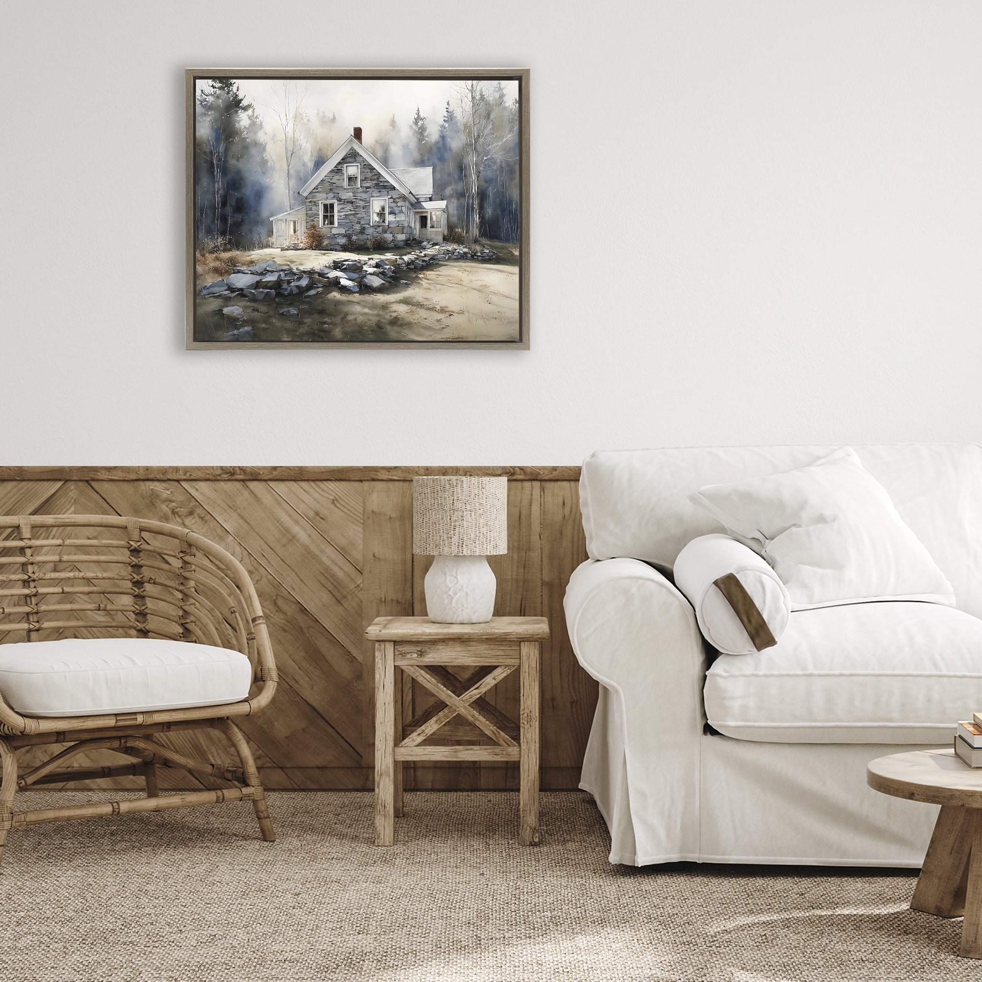 Stupell Industries Rustic Cottage Among the Trees Brown Framed Floater Canvas Wall Art, design by Franklyn Gregory