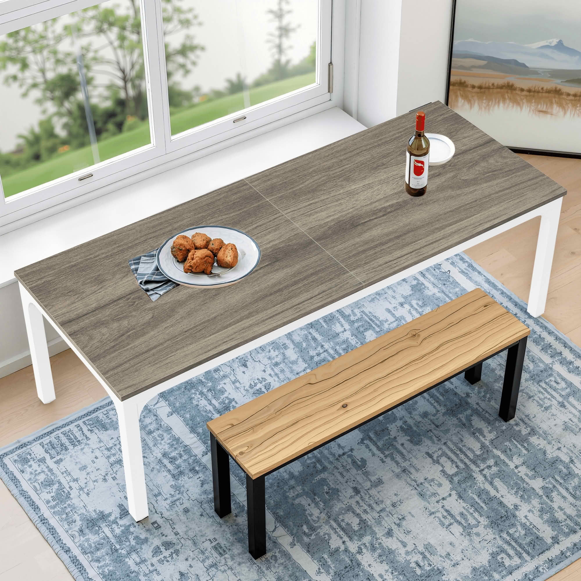 MAYEERTY 78.7" Rectangular Dining Table for 6-8 People, Industrial Long Kitchen Table with 25mm Thick MDF Top & Metal Frame, Water & Scratch Resistant, Easy Assembly