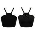 thumbnail image 2 of Women'S Crop Halter Top Ruched Heart Ring Sleeveless Criss Backless Rib Knit Tank Tops Black L, 2 of 7