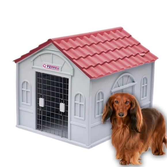 Casa Para Perro Q Perrón Raza Chica Con Puerta Techo Rojo