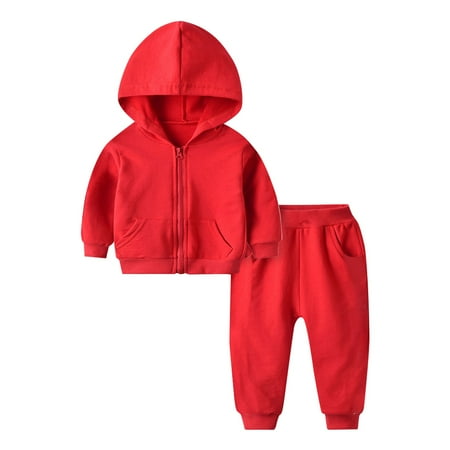 

EnJoCho Baby Comfort Sport Outfits Kid Boys and Girls Set Hooded Zippered Coat Leggings Harlan Pants Two Piece Solid Color Casual Set Party Birthday Little Child Trendy Clothing School Home Wear