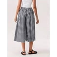 thumbnail image 5 of Black Gingham Midi Skirt Elastic Waist Wide Leg Pleated Casual, 5 of 6