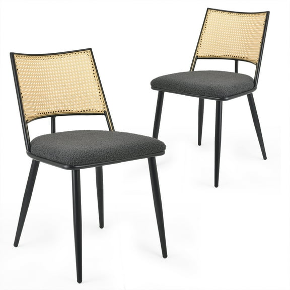 GlasFlength Dining Furniture Sets 2 Mid Century Modern Kitchen Chairs with Rattan Backrest for Dining Room Living Room, Dark Gray
