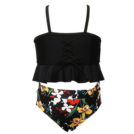 Girls Swimsuits Set Flower High Waisted Bathing Suit Kids Bikini for ...
